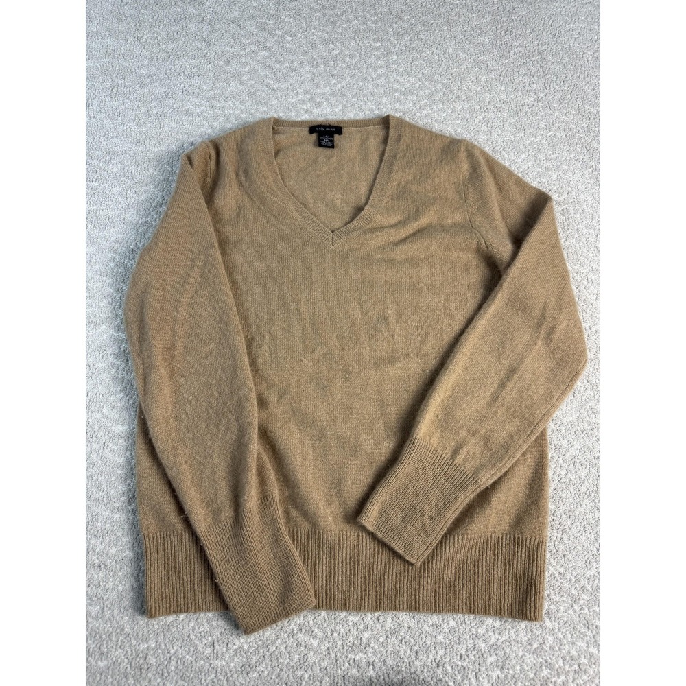 Only Mine Sweater Womens MP Brown 100% Cashmere V Neck Long Sleeve Knit Pullover